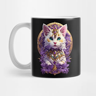 White Kitty amethyst gems flower design Mug